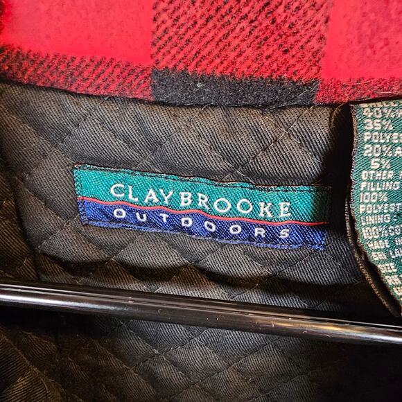 Vintage Claybrooke Outdoors Men's Size Large Wool Blend Red Buffalo Plaid Vest - Picture 2 of 6